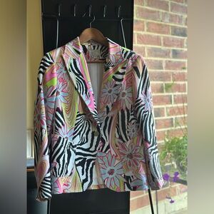 Alberto Makali Pink and Green Blazer with Tropical Print